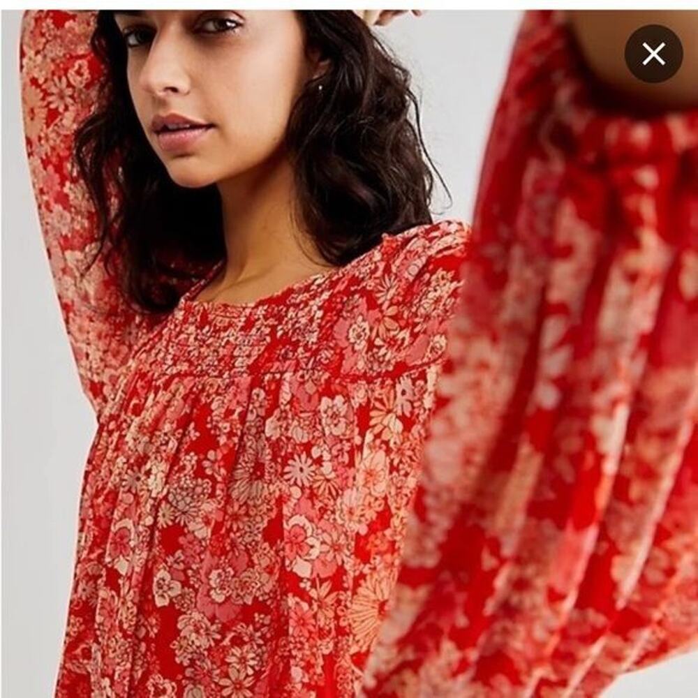 NWOT Free People Up For Anything Top In Cherry Combo Size S Red Floral printed - Picture 1 of 5